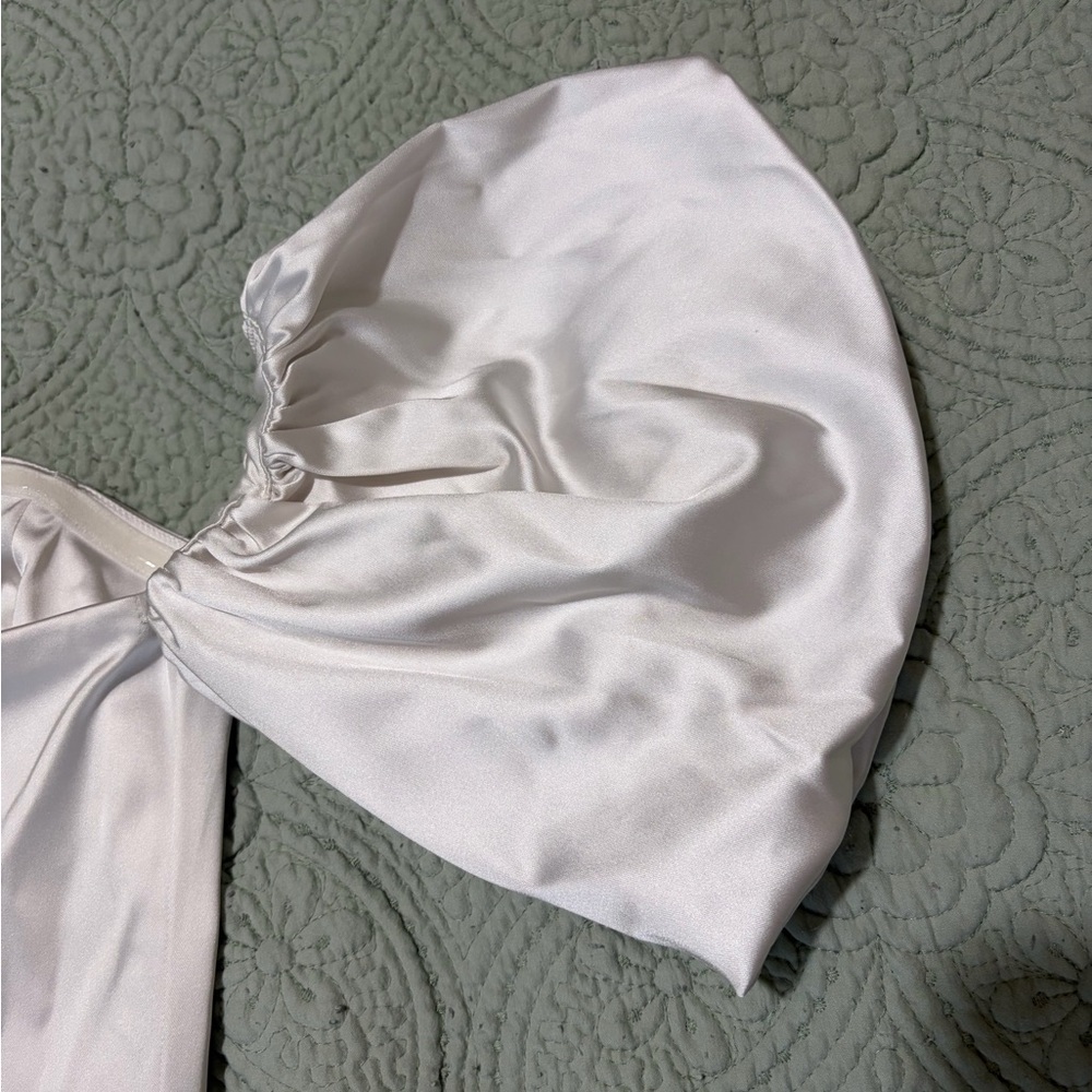 Abercrombie & Fitch White Satin Off-Shoulder Puff Sleeve Mini Dress XS - Picture 11 of 14